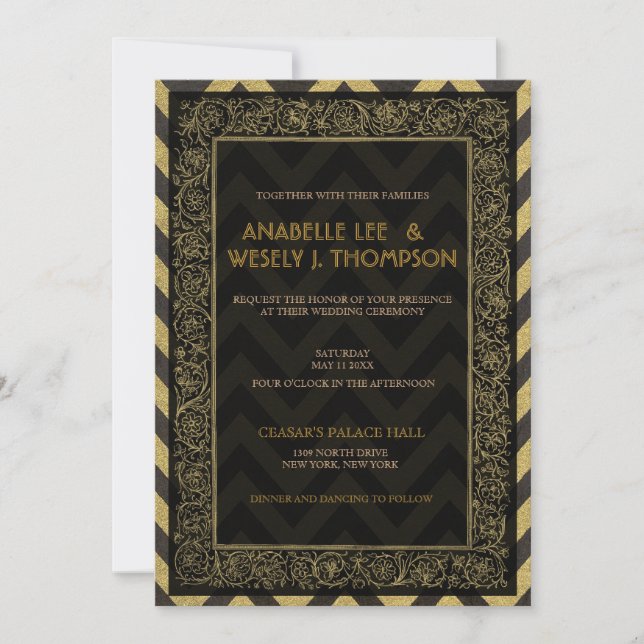 1920s Art Deco Chevron Wedding Invtitation Invitation (Front)