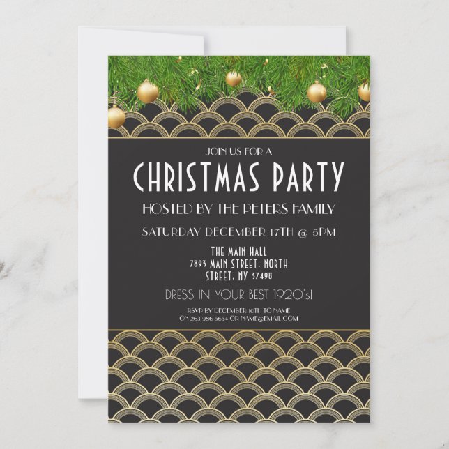 1920's Art Deco Christmas Gatsby Party Invitation (Front)