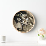 1920s Art Deco Clock<br><div class="desc">Contemporary: Art Deco/Art Nouveau Style 10" Round Natural Wood Frame
Embrace the elegance of the Roaring Twenties with this stunning Wall Clock,  a perfect blend of contemporary Art Deco and Art Nouveau styles.</div>
