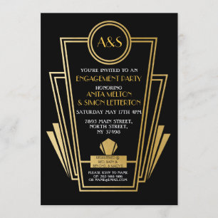 1920s Art Deco Engagement Party Invite Gatsby Gold
