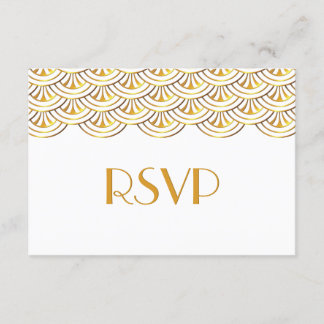 1920s Art Deco Fans Gold Look Wedding RSVP Card
