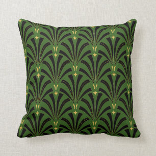 1920s Art Deco Fans Pattern Green Throw Pillow