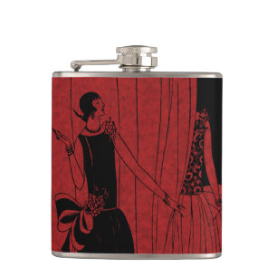 1920s Art Deco Fashion Show Red and Black Hip Flask