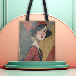 1920's Art Deco Flapper Girl Tote Bag