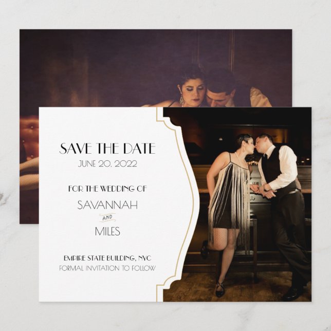 1920s Art Deco Frame Photo Save the Date Announcement (Front/Back)