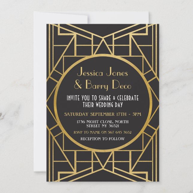 1920's Art Deco Gatsby Great 20s Wedding Invite (Front)