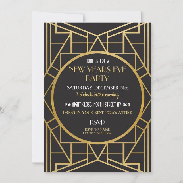1920's Art Deco Gatsby Great New Years Eve Party Invitation (Front)