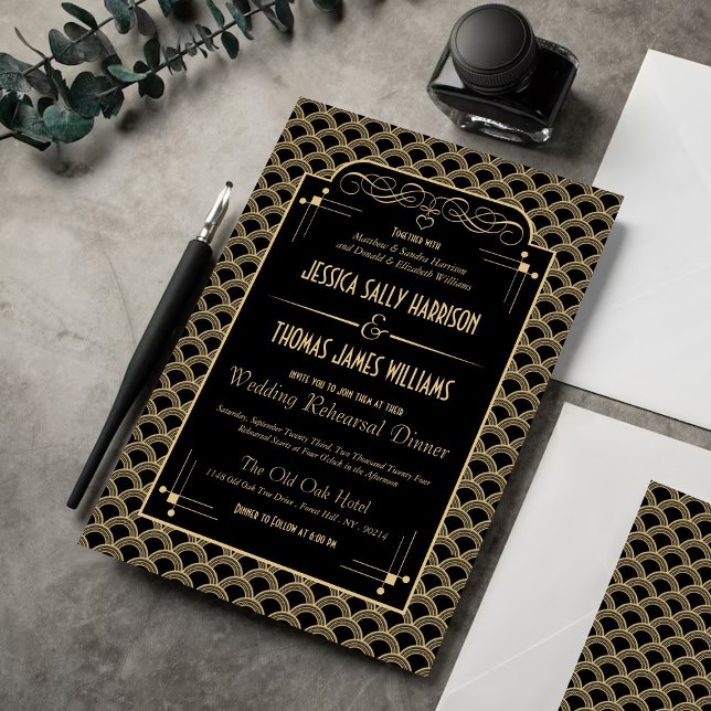 1920's Art Deco Gatsby Wedding Rehearsal Dinner Invitation (Creator Uploaded)