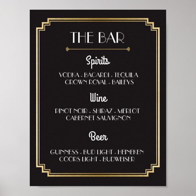 1920's Art Deco Gold Bar Sign Wedding Reception (Front)
