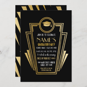 1920s Art Deco Graduation Party Gold Invite Gatsby