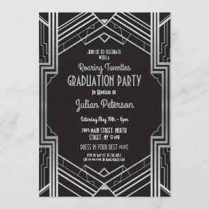 1920s Art Deco Graduation Silver Gatsby Party Invitation