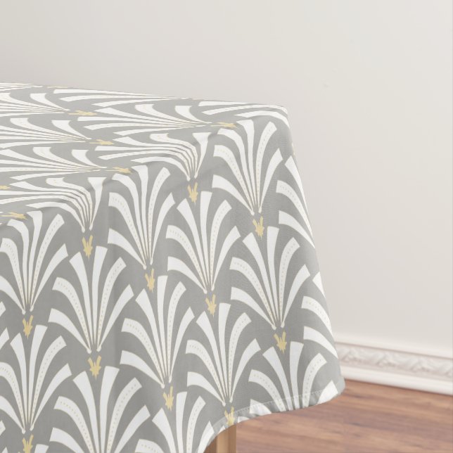 1920s Art Deco Grey & White Palmettos Tablecloth (In Situ)