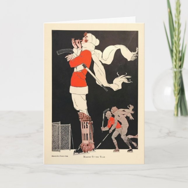 1920s Art Deco Holiday Card – Woman Hockey Player  (Front)
