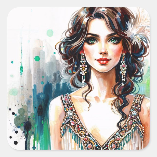 1920s Art Deco Woman Square Sticker (Front)