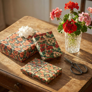 1920s Art Nouveau Geraniums - Vintage Floral Wrapping Paper Sheet