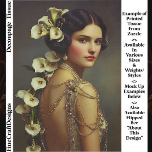 1920s Art Nouveau Woman & Lillies EZ7R Decoupage Tissue Paper