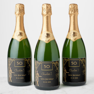 1920's Birthday party black gold retro art deco Sparkling Wine Label