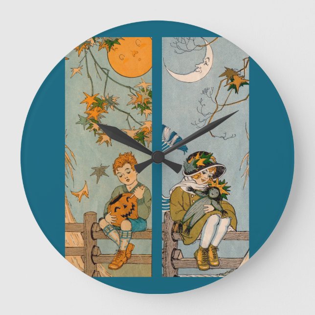 1920s boy and girl in autumn large clock (Front)