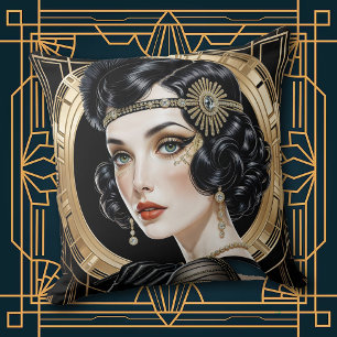 1920s Cocktail Elegance Flapper Girl Throw Pillow
