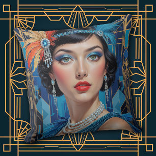 1920s Cocktail Elegance Flapper Girl Throw Pillow