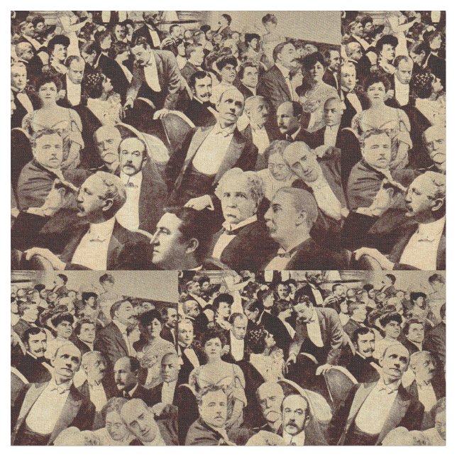 1920s crowd scene print fabric (Close Up)