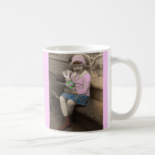 1920s cute little girl with bunny doll Happy Easte Coffee Mug