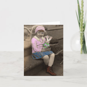 1920s cute little girl with bunny doll note card