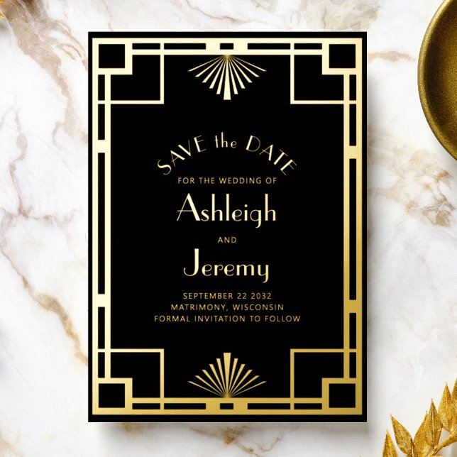 1920s Deco Black Gold Wedding Save the Date (Creator Uploaded)