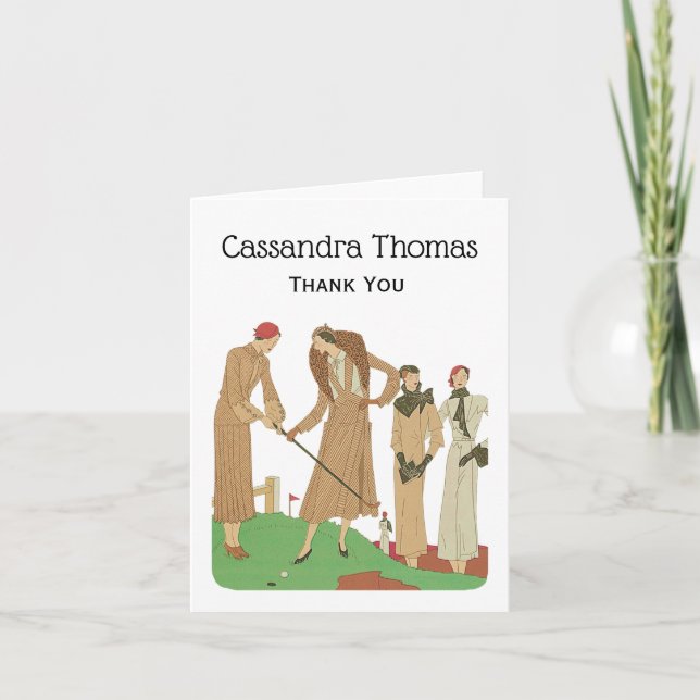 1920s Fashion Fashionable Ladies Playing Golf Thank You Card (Front)