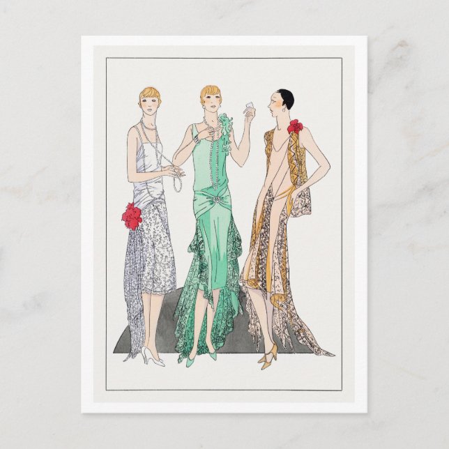 1920s Fashion Plate for Flapper Evening Gowns Postcard (Front)