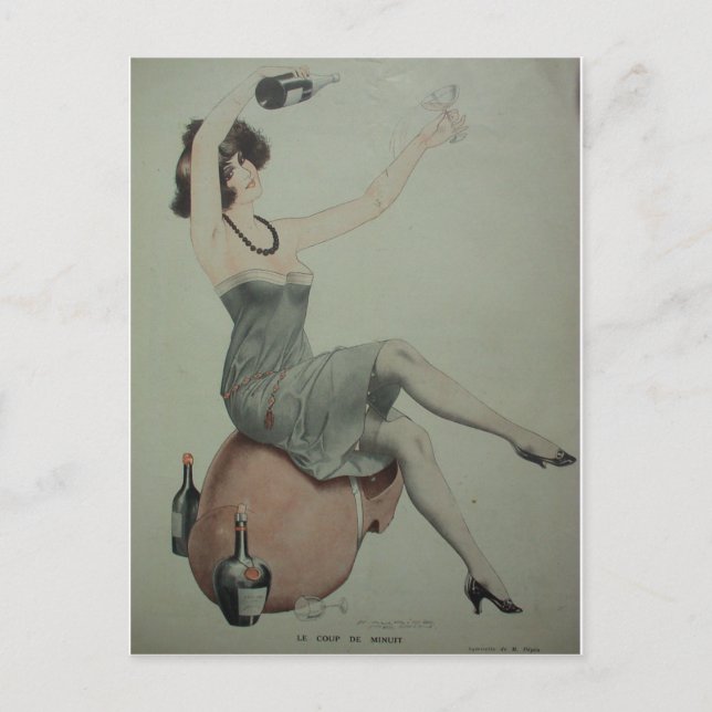 1920s Flapper Champagne Girl Postcard (Front)