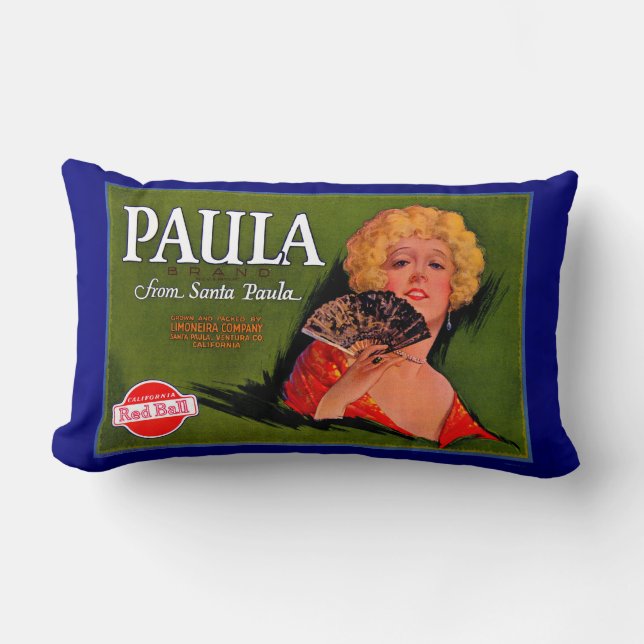 1920s fruit crate label Paula from Santa Paula Lumbar Pillow (Front)