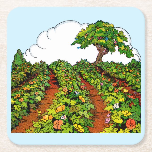 1920s garden print square paper coaster (Front)