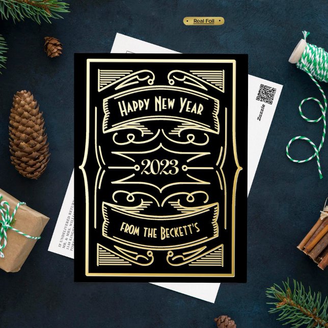 1920'S Gatsby Typography New Year Real Foil Holiday Postcard (Creator Uploaded)