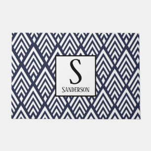 1920s Geometric White Deco Arrows   Personalized Doormat