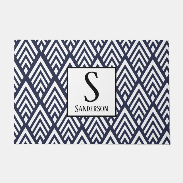 1920s Geometric White Deco Arrows | Personalized Doormat (Front)