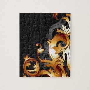 1920s great gatsby flourish black and gold leaf jigsaw puzzle