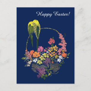 1920s Happy Easter with Basket Holiday Postcard