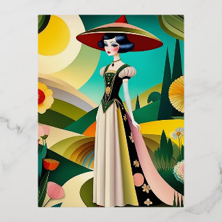 1920s. Haute couture vintage fashion Foil Holiday Postcard