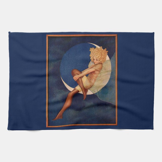 1920s hosiery ad beautiful woman on the moon kitchen towel (Horizontal)