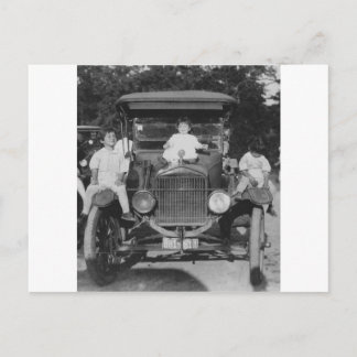 1920's Kids on Car Postcard