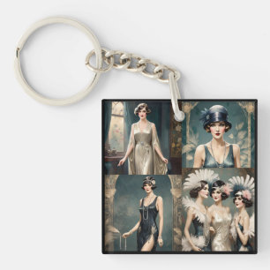 1920s Ladies Fashion Photo Collage, Keychain