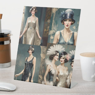 1920s Ladies Fashion Photo Collage, Pedestal Sign
