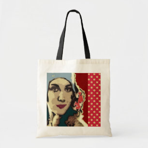 1920s Lady in a Blue Hat Burgundy Tote Bag