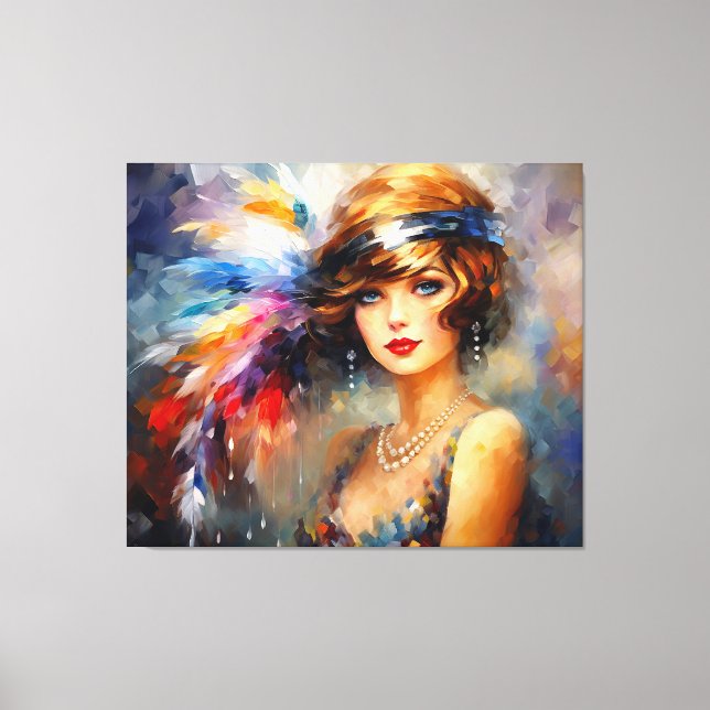 1920s Lady in Feather Head Dress  Canvas Print (Front)