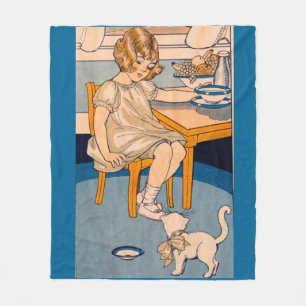 1920s little girl and her little white cat fleece blanket