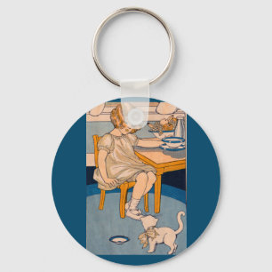1920s little girl and her little white cat keychain