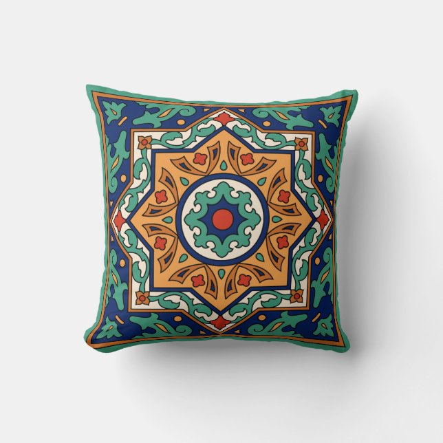 1920s Malibu Tile Design Throw Pillow (Front)