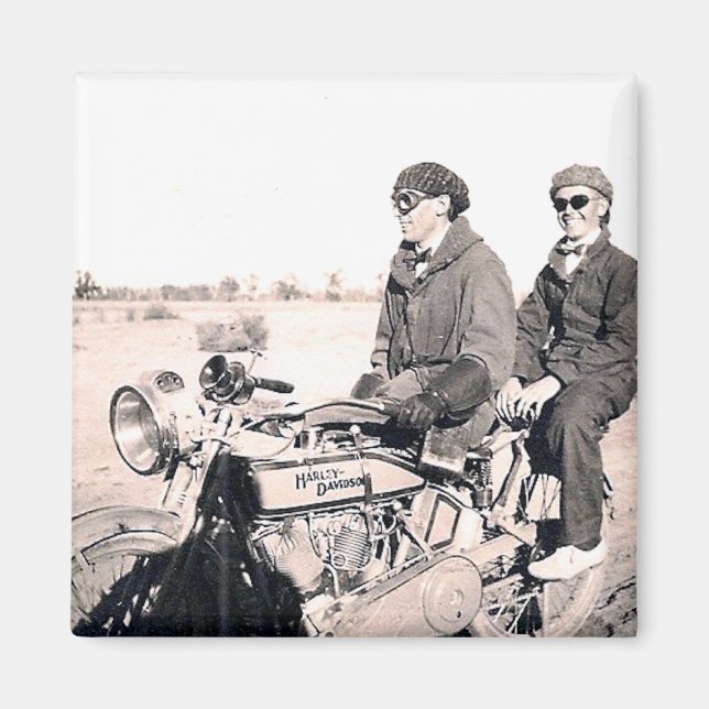 1920's Men Riding Motorcycle Magnet (Front)