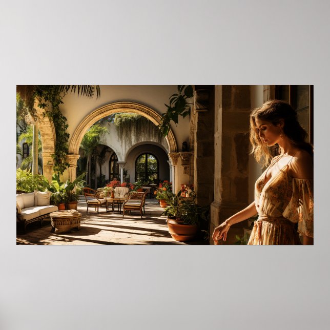 1920s Miami Spanish villa courtyard Poster (Front)